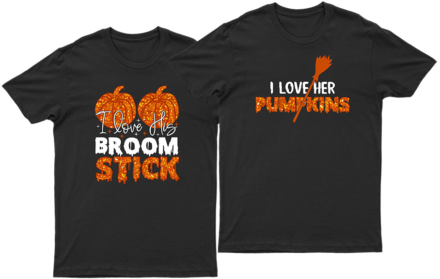 I Love Her Pumpkins | I Love His Broomstick | Unisex Couples Halloween T-shirts