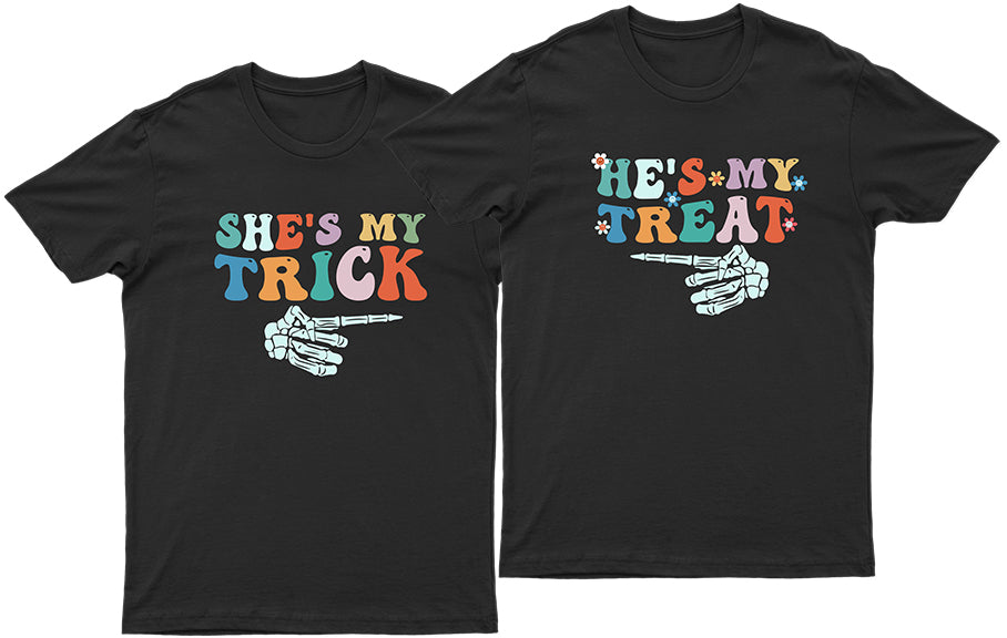 He's My Treat | She's My Trick | Unisex Couples Halloween T-shirts