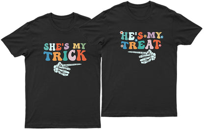 He's My Treat | She's My Trick | Unisex Couples Halloween T-shirts