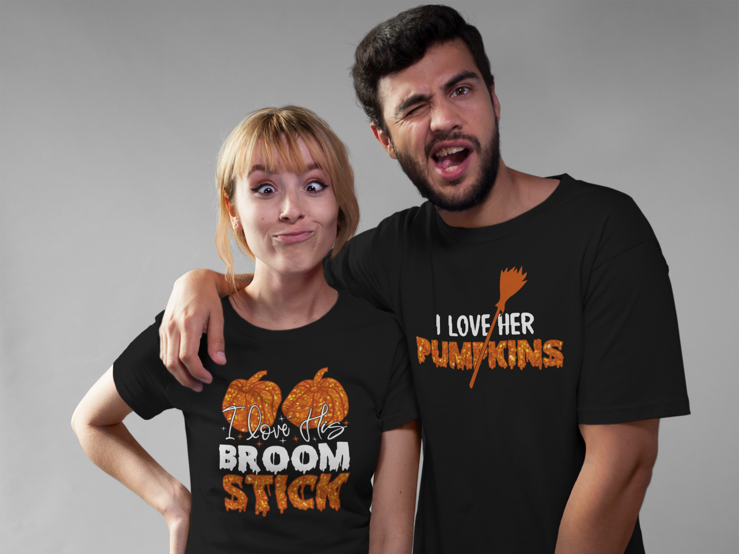 I Love Her Pumpkins | I Love His Broomstick | Unisex Couples Halloween T-shirts