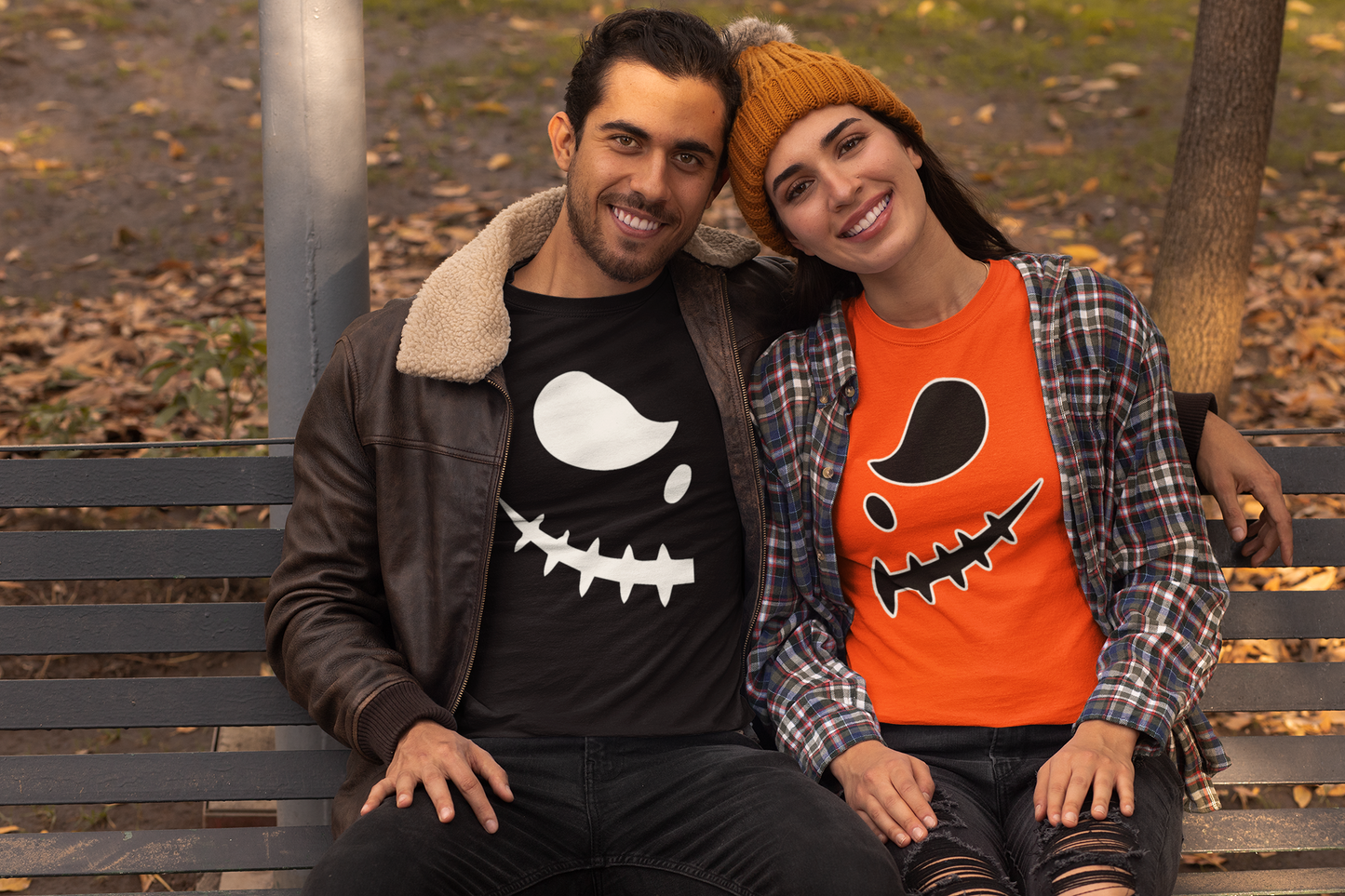 His and Her Pumpkin Half | Unisex Couples Halloween T-shirts